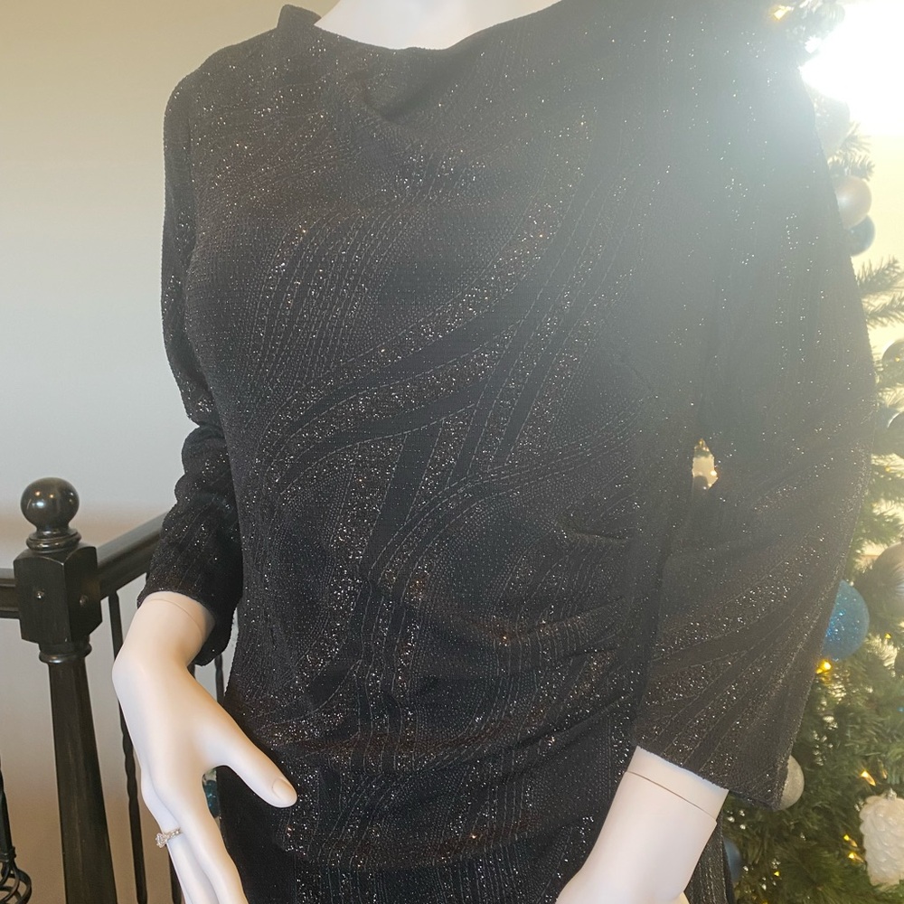 Anne Klein Black Sparkle Long Sleeve Dress